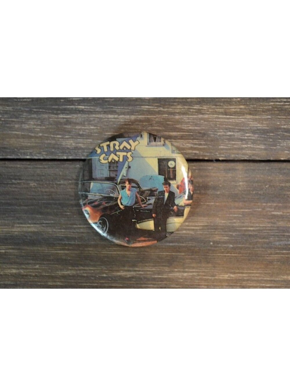 1980's Stray Cats Button Pin Built For Speed Album Cover Flair Vintage